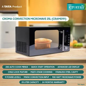 Croma 25L Convection Microwave Oven with LED Display (Black)