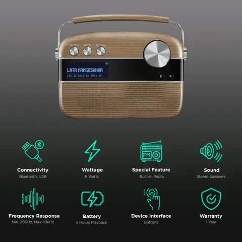 SAREGAMA Carvaan 6W Portable Bluetooth Speaker (5 Hours Playtime, Oakwood Brown)