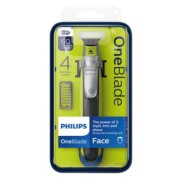 PHILIPS OneBlade Rechargeable Cordless Shaver for Face for Men (60min Runtime, Unique OneBlade Technology, Lime Green & Charcoal Grey)