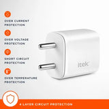 Itek 20W Type A & Type C 2-Port Fast Charger (Short-Circuit Protection, White)