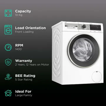 BOSCH 10 kg 5 Star Fully Automatic Front Load Washing Machine (Series 6, WGA254A0IN, EcoSilence Drive, White)