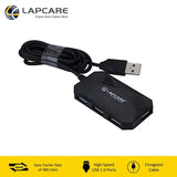 LAPCARE 4-in-1 USB 2.0 Type A to USB 2.0 Type A USB Hub (Over-Current Protection, Black)