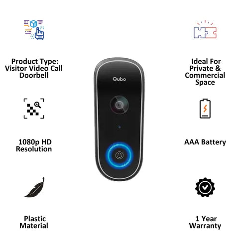 Qubo Wireless Video Door Bell (Person Detection, HCD01, Black)