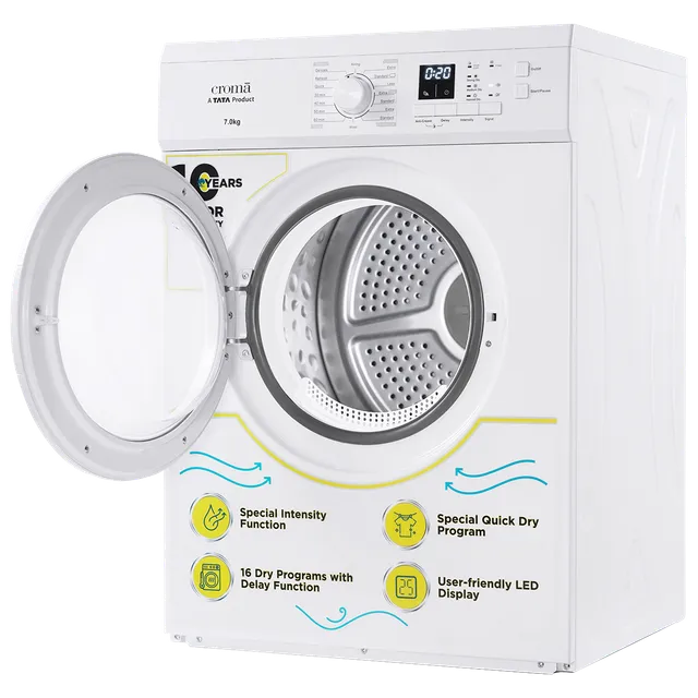 Croma 7 kg Fully Automatic Front Load Dryer (Fixed Frequency Motor, White)