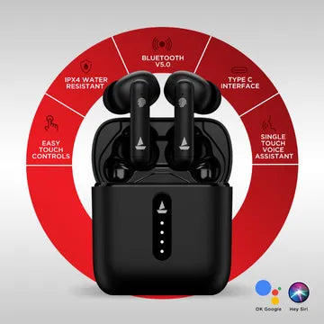 boAt Airdopes 148 TWS Earbuds with Environmental Noise Cancellation (IPX4 Sweat & Water Resistant, 42 Hours Playtime, Black)