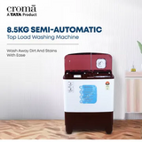 Croma 8.5 kg 5 Star Semi Automatic Washing Machine with Active Soak Function (CRLW085SMF231002, Burgundy)