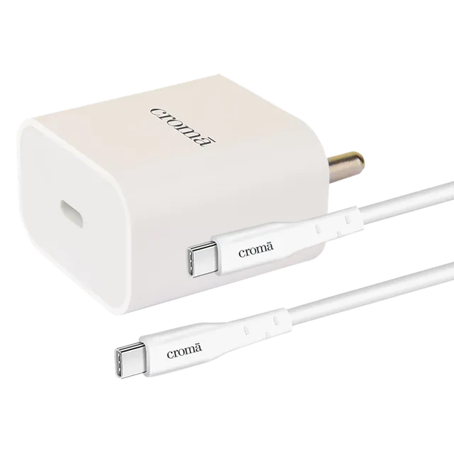 Croma 20W Type C Fast Charger (Type c to type c cable included, Apple compatible, white)