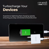 Croma 20W Type C Fast Charger (Type c to type c cable included, Apple compatible, white)