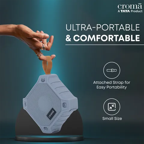 Croma 5W Portable Bluetooth Speaker (Water Proof, 21 Hours Playback Time, True Wireless Stereo Function, Grey)