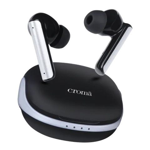 Croma TWS Earbuds with Active Noise Cancellation (IPX5 Water Resistant, Fast Charging Support, Black and Grey)