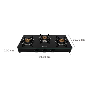 Faber Marvel 3BB BK Tempered Glass Top 3 Burner Manual Gas Stove (Scratch Resistant, Black)