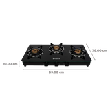 Faber Marvel 3BB BK Tempered Glass Top 3 Burner Manual Gas Stove (Scratch Resistant, Black)