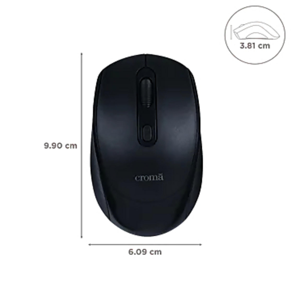 Croma Wireless Optical Mouse (Variable DPI Up to 1600, Compact & Lightweight Design, Black)