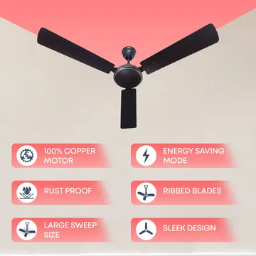 Croma ECO 2 1200mm 3 Blade Copper Motor Ceiling Fan (Energy Efficient, Dark Coffee)