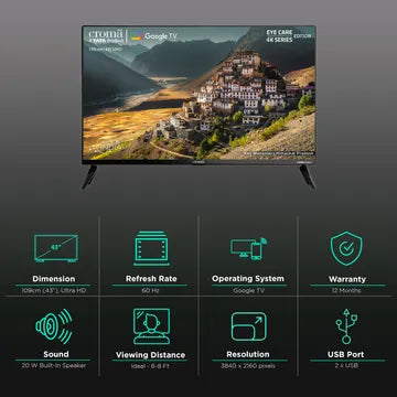 Croma 109 cm (43 inch) 4K Ultra HD LED Google TV with Bezel Less Display