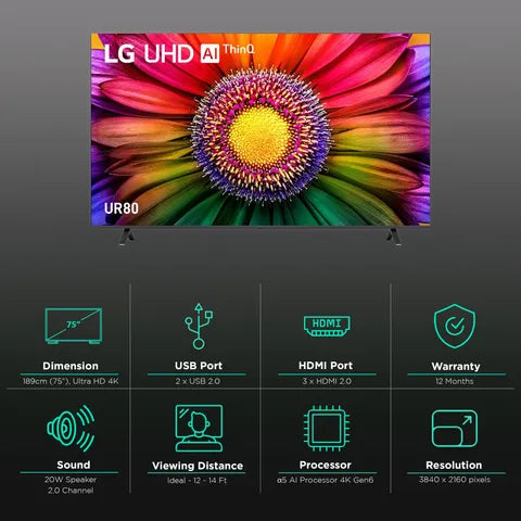 LG LED 189 cm (75 inch) 4K Ultra HD Smart TV (Model: 75UR8050)