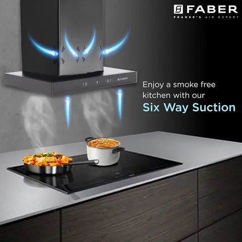 FABER Hood Cygnus IN 3D HC SC FL BK 60cm 1350m3/hr Ducted Auto Clean Wall Mounted Chimney with Odor Sensor (Black)