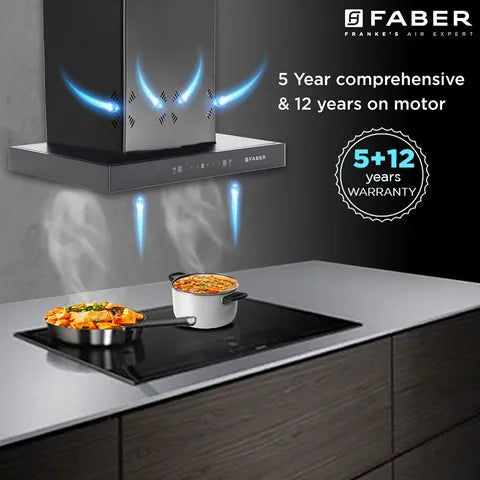 FABER Hood Cygnus IN 3D HC SC FL BK 60cm 1350m3/hr Ducted Auto Clean Wall Mounted Chimney with Odor Sensor (Black)