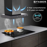 FABER Hood Cygnus IN 3D HC SC FL BK 60cm 1350m3/hr Ducted Auto Clean Wall Mounted Chimney with Odor Sensor (Black)