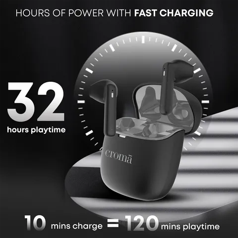 Croma TWS Earbuds (Fast Charging, Black and Grey)