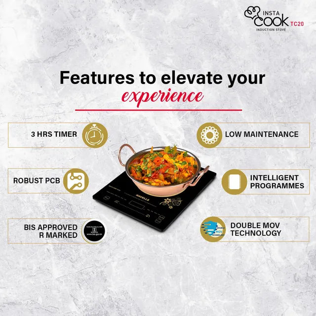 HAVELLS Insta Cook TC20 2000W Single Induction Cooktop with 9 Preset Menus