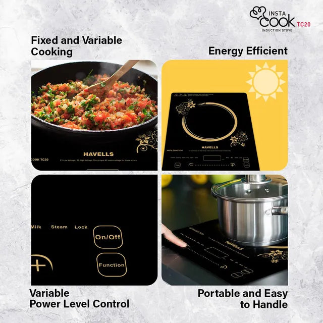 HAVELLS Insta Cook TC20 2000W Single Induction Cooktop with 9 Preset Menus