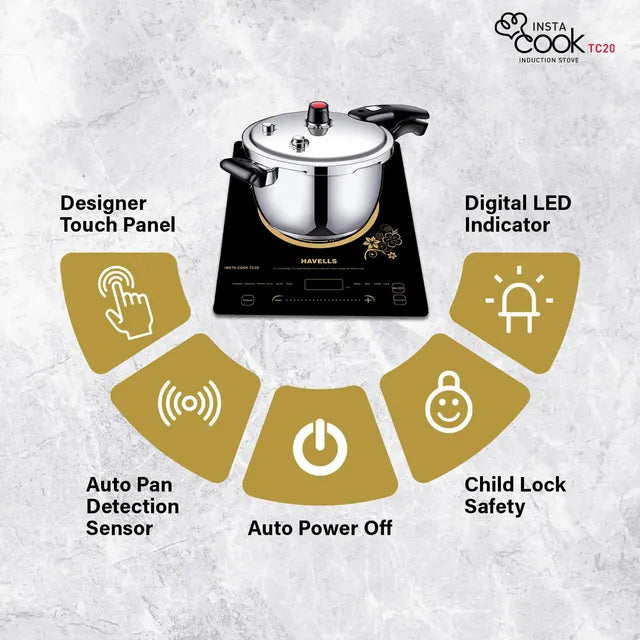 HAVELLS Insta Cook TC20 2000W Single Induction Cooktop with 9 Preset Menus