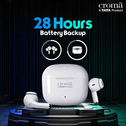 Croma IN 101 TWS Earbuds with Passive Noise Cancellation (IPX4 Water Resistant, 28 Hours Playback White)