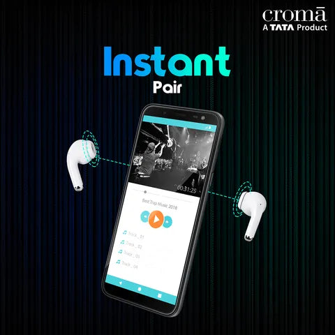 Croma IN 101 TWS Earbuds with Passive Noise Cancellation (IPX4 Water Resistant, 28 Hours Playback White)