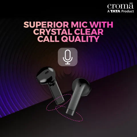 Croma Sliding TWS Earbuds with Passive Noise Cancellation (IPX4 Waterproof, 30 Hours Playback Time, Black)