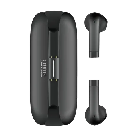 Croma Sliding TWS Earbuds with Passive Noise Cancellation (IPX4 Waterproof, 30 Hours Playback Time, Black)