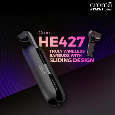 Croma Sliding TWS Earbuds with Passive Noise Cancellation (IPX4 Waterproof, 30 Hours Playback Time, Black)