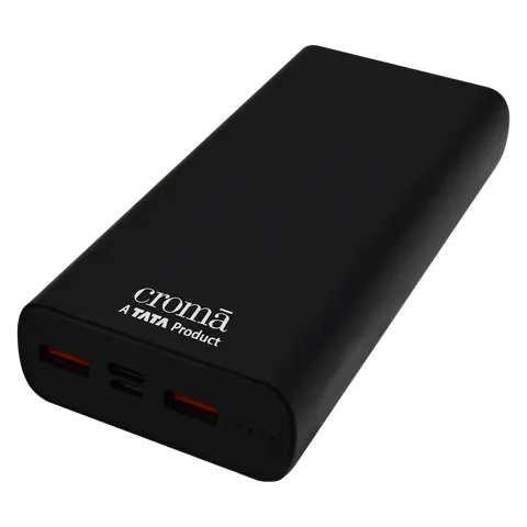 Croma 20000 mAh 22.5W Fast Charging Power Bank (2 Type A, 1 PD Type C & 1 Micro USB Port, Aluminium Casing, Apple Compatible, Black)