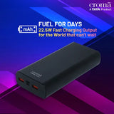 Croma 20000 mAh 22.5W Fast Charging Power Bank (2 Type A, 1 PD Type C & 1 Micro USB Port, Aluminium Casing, Apple Compatible, Black)