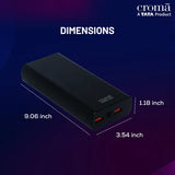 Croma 20000 mAh 22.5W Fast Charging Power Bank (2 Type A, 1 PD Type C & 1 Micro USB Port, Aluminium Casing, Apple Compatible, Black)