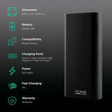 Croma 20000 mAh 22.5W Fast Charging Power Bank (2 Type A, 1 PD Type C & 1 Micro USB Port, Aluminium Casing, Apple Compatible, Black)