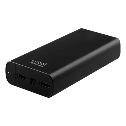 Croma 20000 mAh 22.5W Fast Charging Power Bank (2 Type A, 1 PD Type C & 1 Micro USB Port, Aluminium Casing, Apple Compatible, Black)