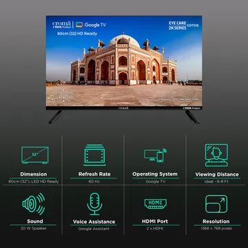 Croma 80 cm (32 inch) HD Ready LED Smart Google TV with A Plus Grade Panel