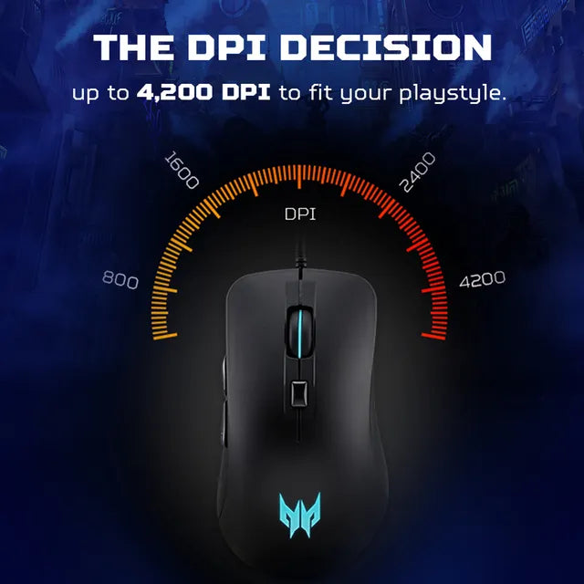 acer Predator Cestus 310 Wired Optical Mouse with 4 Preset Color Settings (4200 DPI, 10 Million Clicks, Black)