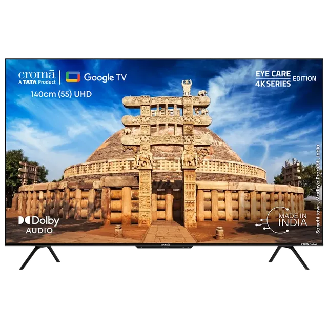 Croma 140 cm (55 inch) 4K Ultra HD LED Google TV with Bezel Less Display (55UGC024602, 2023 Model)