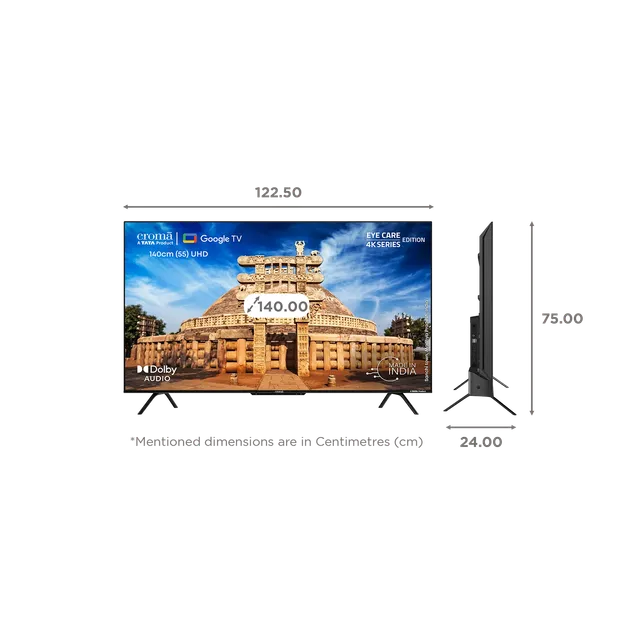 Croma 140 cm (55 inch) 4K Ultra HD LED Google TV with Bezel Less Display (55UGC024602, 2023 Model)