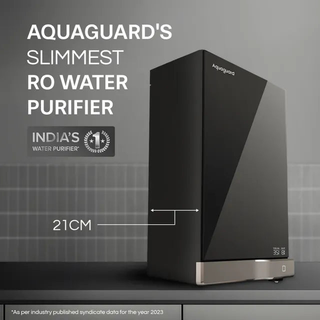 Aquaguard Slim Glass 3.6L RO + UV + TA Water Purifier with 5th Gen UV LED (Black)