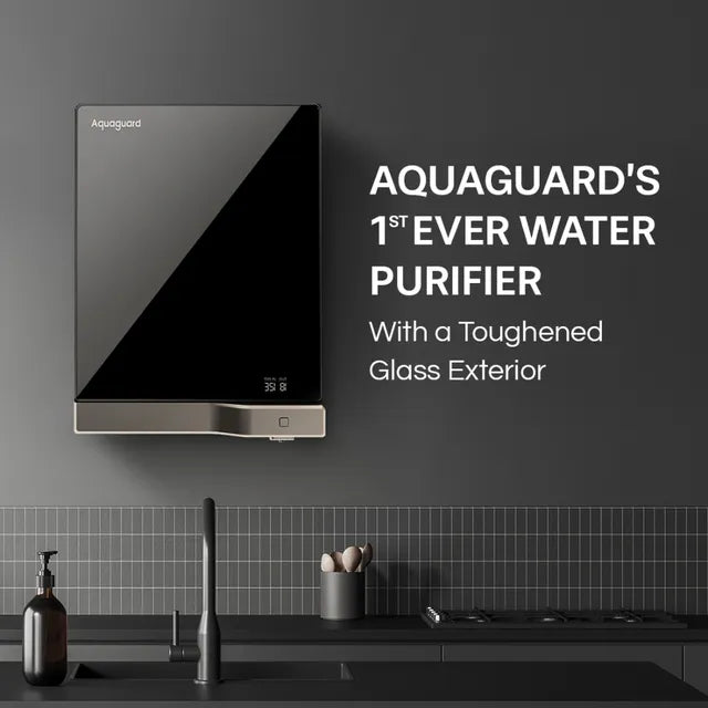 Aquaguard Slim Glass 3.6L RO + UV + TA Water Purifier with 5th Gen UV LED (Black)