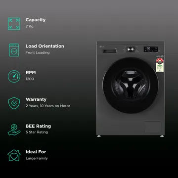 LG 7 kg 5 Star Wi-Fi Inverter Fully Automatic Front Load Washing Machine (FHB1207Z4M, Auto Restart, Middle Black)