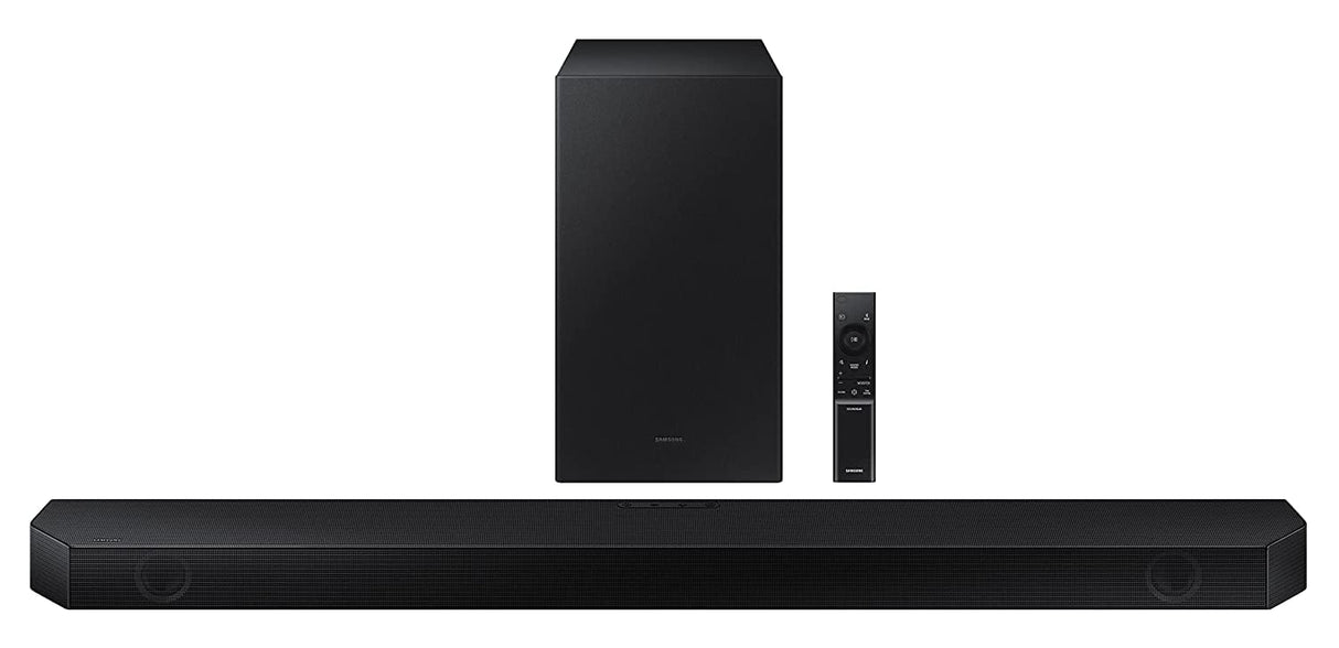 Samsung Q-Symphony Soundbar (HW-Q600C/XL), USB, Bluetooth with 3.1.2 Channel, Wireless Subwoofer, and 2 Up-Firing Speakers, Dolby Atmos Music (Black)