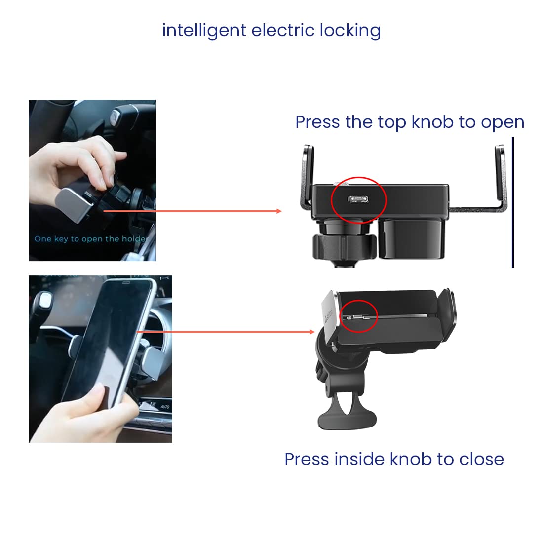 stuffcool Tener Pro Car Mount for Mobile (Intelligent Electric Lock, Black)