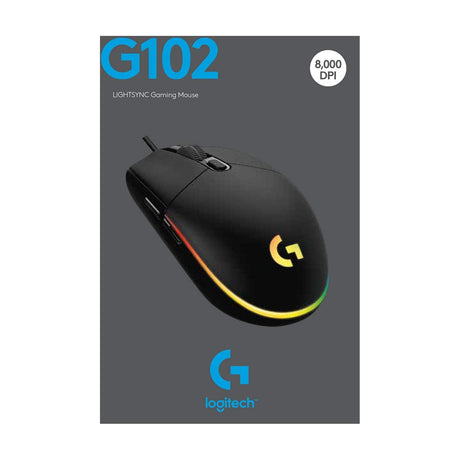 Logitech G102 USB Light Sync Gaming Mouse with Customizable RGB Lighting, 6 Programmable Buttons, Gaming Grade Sensor, 8K DPI Tracking, 16.8mn Color, Light Weight - Black