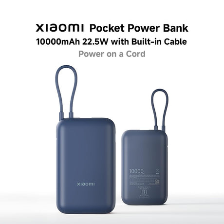 Xiaomi Pocket Power Bank 10000mAh 22.5W Fast Charging with Built-in Cable (Blue)