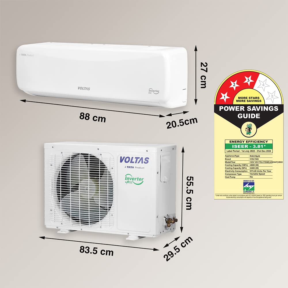 Voltas 1.5 Ton 3 Star Inverter Split AC (Model: 183V Vectra Pearl Marvel)