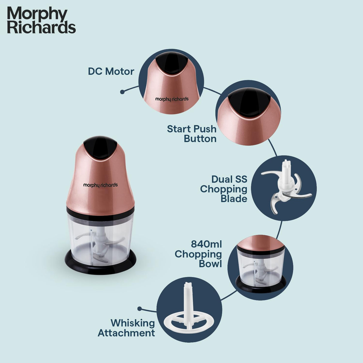 Morphy Richards 300 Watts Electric Chopper, Rose Gold